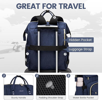 LOVEVOOK Laptop Backpack for Women,15.6 Inch Professional Womens Travel Backpack Purse Computer Laptop Bag Nurse Teacher Backpack,Waterproof College Work Bag Carry on Back Pack with USB Port,Dark Blue