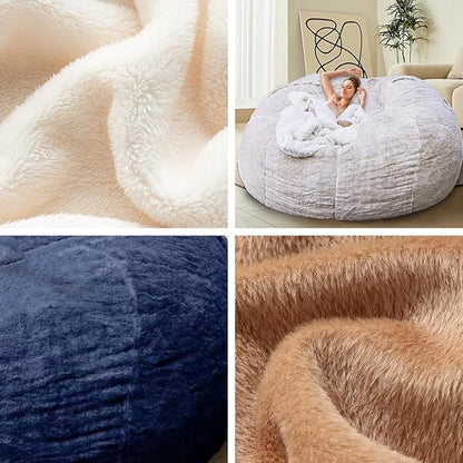 Bean Bag Chair for Adults Kids Without Filling Comfy Fluffy Round Beanbag Lazy Sofa Cover for Reading Chair Floor Chair, 3.5FT, Light Blue