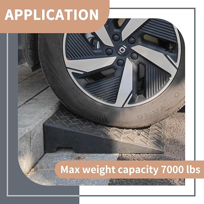 2Pack Rubber Curb Ramp 7.5" Rise Height, Heavy-Duty Threshold Ramps, Driveway Curb Ramps Portable Shed Ramps 7000 Lbs Load Capacity for Cars Vehicle Motorcycle Wheelchairs Bikes