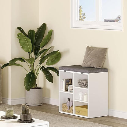 IDEALHOUSE Shoe Storage Bench with Cushion for Entryway, 20" Storage Rack Bench with Padded Seat, Cubby Seat Shoe Cabinet with 3-Tier Adjustable Shelf for Living Room Hallway, White