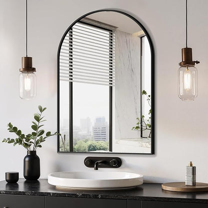 Delma Arched Bathroom Mirror, 20"x30" Wall Mounted Vanity Mirror for Bedroom, Living Room and Entryway, Black