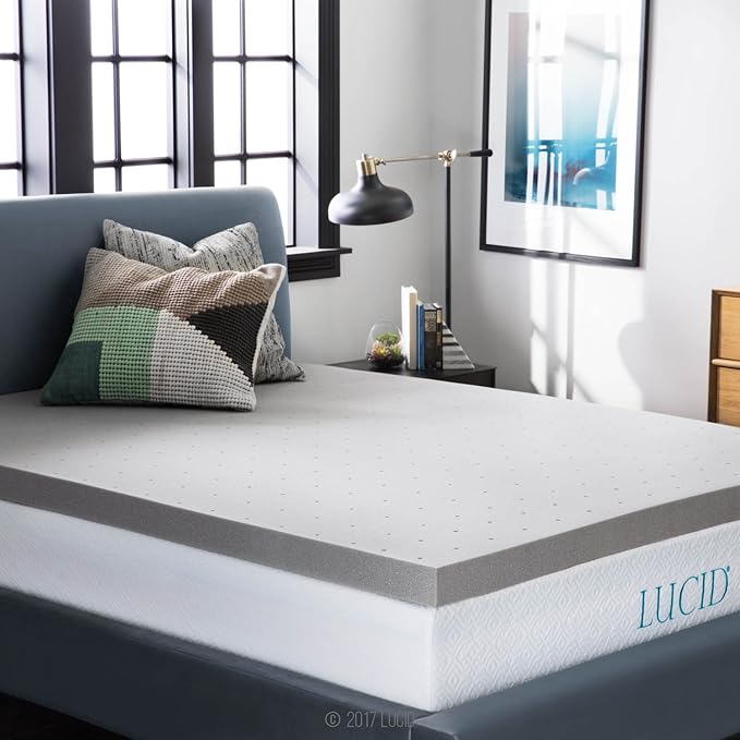 Lucid 3 Inch Ventilated Bamboo Charcoal Memory Foam Mattress Topper, CertiPUR-US Certified, Moisture and Odor Control-King