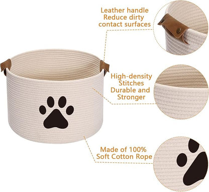 Geyecete Round Dog dog toy basket storage weave Rope Storage Basket Pet/Doy Toy Box Dog Storage Basket-Beige