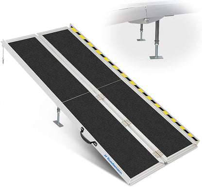 Ruedamann 8FT Wheelchair Ramp, 600Lbs Capacity, Non-Slip Threshold Ramp, Portable Aluminum Folding Handicap Ramp, Wider Design, Mobility Ramp for Home, Wheelchairs, Steps, Stairs, Doorways, Curbs