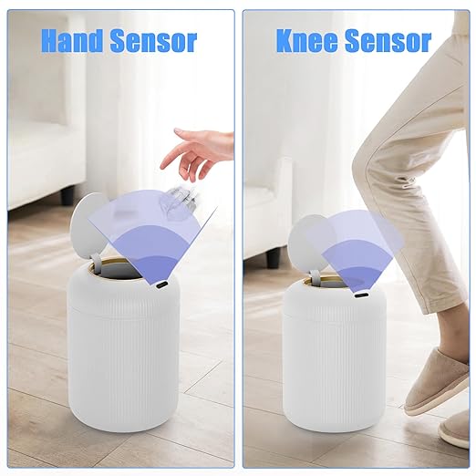 URALFA Motion Sensor Trash Can with Lid, 3 Gallon / 11 L Automatic Bathroom Trash Can, Touchless Trash Bin, Smart Plastic Garbage Can for Bedroom, Kitchen, Living Room, Office, White
