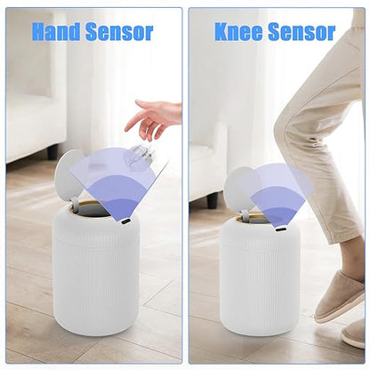 URALFA Motion Sensor Trash Can with Lid, 3 Gallon / 11 L Automatic Bathroom Trash Can, Touchless Trash Bin, Smart Plastic Garbage Can for Bedroom, Kitchen, Living Room, Office, White
