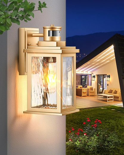 VIANIS Motion Sensor Porch Lights, Outdoor Light Fixtures Wall Mount Dusk to Dawn, Gold Waterproof Exterior Lights for House, Outdoor Wall Lights for House, Doorway, Patio, Anti-Rust