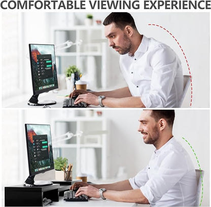 TAVR Dual Monitor Stand Riser Office Desktop Organizer Stand for 2 Monitors, Adjustable Length and Angle 3 Shelf, Extra Long Multifunctional Stand up to 43.3" fit Computer, Laptop, TV, Black