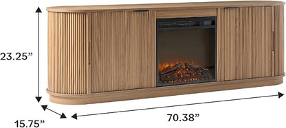 Walker Edison Chloe Reeded TV Stand with Fireplace Insert, 75 Inch, 70 Inch, Mocha