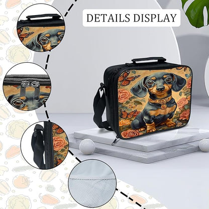 Cute Dachshund Backpack Set 3 Piece School Bags and Lunch Box with Pencil Case Funny Flower Dog Animal Bookbag Set for Toddler Kids Girls Boys Teens Kindergarten Elementary Middle