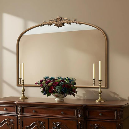 Besdomus Vintage Arched Gold Mirror: 40"x29" Large Matt Gold Antique Wall Mounted Mirror - Baroque Traditional Ornate for Entryway/Fireplace/Bathroom/Hallway - Home Decor for Fashion Women