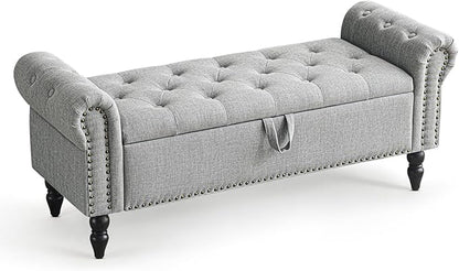 Furniliving 51” Bedroom Bench, End of Bed Bench with Button-Tufted Large Upholstered Storage Bench Ottoman Linen Window Benches with Storage Shoe Cabinet, for Bedroom, Entryway, Closet, Grey