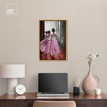 Art Remedy Little Girls Ballerinas Canvas Classic Vintage Wall Art, Gold Frame, 16" x 24"