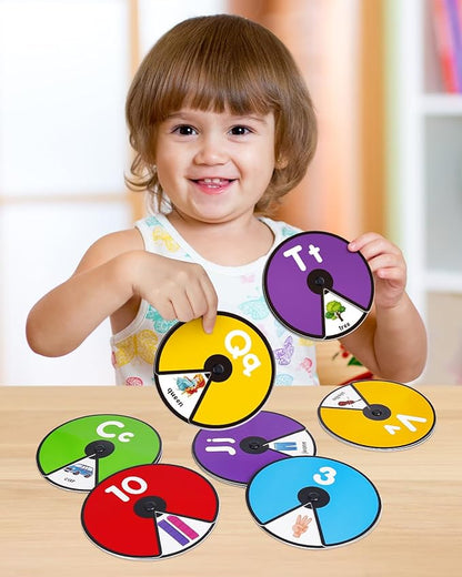 Coogam Interactive Alphabet Spinning Card for Toddler, ABC Letters Numbers Learning Game, Pattern Color Sight Words Educational Flashcard, Montessori Toy Gift for Preschool 3 4 5 Year Old