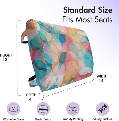 Ambesonne Geometric Lumbar Back Support Pillow, Soft Toned Overlap Circles Mosaic Birthday Party Pastel Design, High Density Foam for Office Chairs Car Seats, 14" x 13", Peach Coral Blue