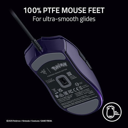 Razer Cobra Wired Gaming Mouse: 58g Lightweight - Gen-3 Optical Switches - Chroma RGB Lighting Underglow - 8500 DPI Optical Sensor - 100% PTFE Mouse Feet - Speedflex Cable - Pokemon Gengar Edition