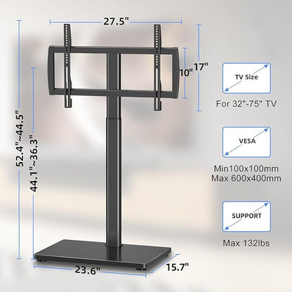 Universal Pedestal TV Stand with Bracket for 32"-75" TVs Floor TV Stand w/Cable Management Holds 132lbs Max VESA 600x400mm TS004H