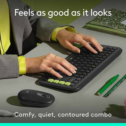 Logitech POP ICON Combo, Bluetooth Keyboard and Mouse Combo, Comfortable Typing, programmable Keys and Buttons, Quiet clicks, Easy-Switch up to 3 Devices - Graphite and Lime