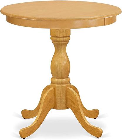 East West Furniture ESBR3-OAK-18 3 Piece Kitchen Table & Chairs Set Contains a Round Dining Room Table with Pedestal and 2 Brown Linen Linen Fabric Parsons Chairs, 30x30 Inch, Oak