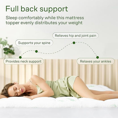 Ultra Soft Full Size Mattress Topper - Viscose Made from Bamboo Pillow Top Mattress Pad for Back Pain Relief - Naturally Cooling for Hot Sleepers, Green