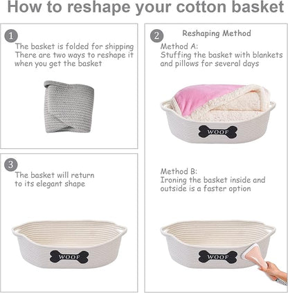 Morezi Dog toy baskets pet toy basket storage in small shallow stuff bin - Perfect for collect puppy toys, cat toy, grooming stuff, diapers, bed, for Bathroom, Playroom, Closet, Home - Beige