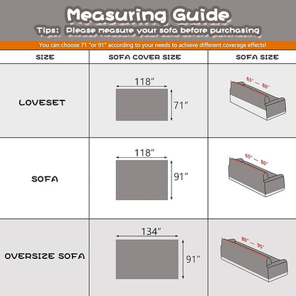 MYSKY HOME Couch Cover Sofa Covers for 3 Cushion Couch, Dog Couch Cover Protector for Sectional Sofa Covers Couch Protector, Non Slip Furniture Covers for Pet Cat, 91" x 118", Grey