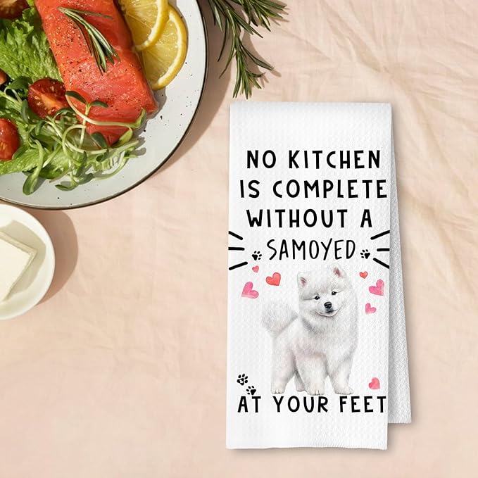 Samoyed Funny Dog Kitchen Towels - Samoyed Waffle Weave Hand Towels,A Kitchen is Not Complete Without A SamoyedHand Towel for Home Bathroom,Dog Lovers Gift for Women,16×24 Inch