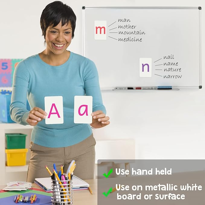 Magnetic Big Alphabet ABC Flash Cards - 52 Sturdy Uppercase & Lowercase Large Letters, Colored - for Classroom Teachers, Homeschool, ESL, Kids and Adults
