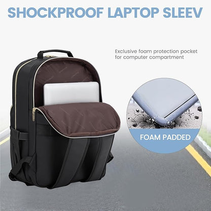 LOVEVOOK Leather Backpacks for Women,17.3 inch Leather Laptop Backpack Women Computer Backpack Laptop Bag,Stylish Quilted Travel Backpack Purse Work Bag College Teacher Backpacks with USB Port,Black