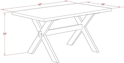 East West Furniture X696AB106-7 7 Piece Modern Dining Table Set Consist of a Rectangle Wooden Table with X-Legs and 6 Shitake Linen Fabric Upholstered Chairs, 36x60 Inch, Multi-Color