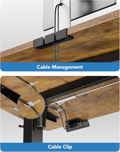 HUANUO 40" x 24" Electric Standing Desk Adjustable Height, 4 Memory Height Settings, Headphone Hook, Cable Manager, Sit Stand Up Desk for Home Office & Computer Workstation, Vintage Brown