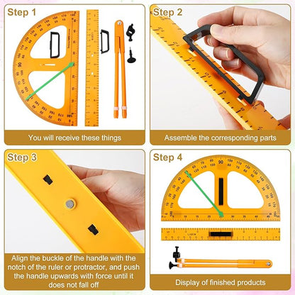 1 Set Large Mathematics Teaching Kit Including 1 Pcs Jumbo Teaching Ruler 1 Pcs Large Protractor 1 Pcs Geometry Compass Big Geometry Measurement Tool for Teacher Classroom Black Board
