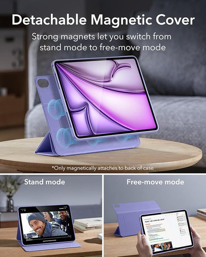 ESR for iPad Air 13 Inch Case M4/M3/M2 (2026/2025/2024) with Pencil Holder, Removable Magnetic Cover, Vertical Stand, Fully Supports Pencil Pro and Pencil(USB-C), Rebound 360 Series, Purple