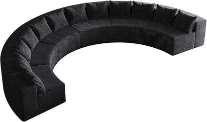 KEIKI Corduroy Curved Sectional Sofa, 6 Seater Symmetrical Modular Semi Circular Couch, Deep Seat Tufted Corner Sofa for Living Room, Lobby, Black