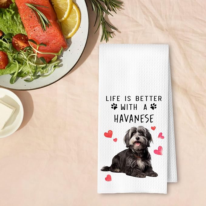 Havanese Dog Kitchen Towels, Havanese Gifts for Women Dish Tea Towels for Kitchen Decor, Dog Lovers Mom Gifts Decorative Hand Towel for Bathroom, 16x24 Inches