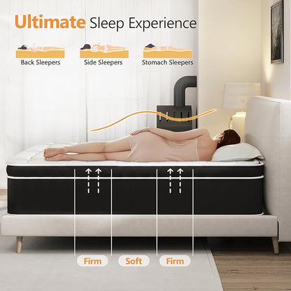 Firm Queen Mattress, 12 Inch Gel Memory Foam Hybrid Mattress Queen Size with Pocket Springs, Pressure Relief & Motion Isolation, Upgraded Support Bed in a Box, 365-Night Trial, CertiPUR-US