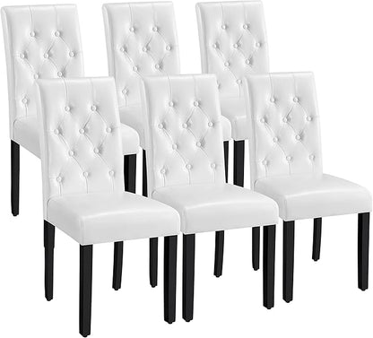 Yaheetech Dining Chairs Set of 6 Modern Style Faux Leather Dining Room Chairs with Solid Wood Legs and Button Tufted Padded for Home Kitchen, White