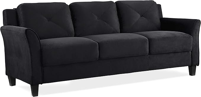 Lifestyle Solutions Harrington Sofa Upholstered Microfiber Fabric Curved Arms, Black