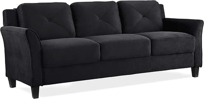 Lifestyle Solutions Harrington Sofa Upholstered Microfiber Fabric Curved Arms, Black