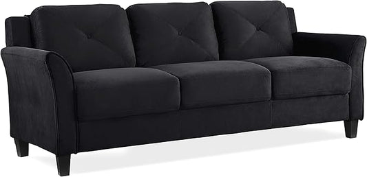 Lifestyle Solutions Harrington Sofa Upholstered Microfiber Fabric Curved Arms, Black