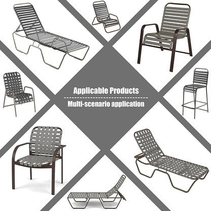 Vinyl Straps for Patio Chair Repair Kit 2'' Wide 20 Ft Long Replacement Straps + 20 Free Rivets for Outdoor Lawn Furniture Chaise Lounge Repair (Grey)