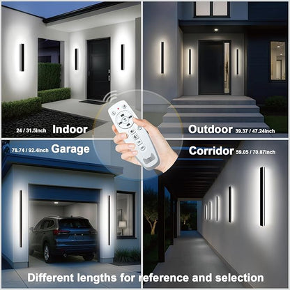 Outdoor Wall Lights Set of 2, 47.24 Inch Waterproof Linear Led Modern Wall Sconce, 2700-6500K Dimmable Selectable Exterior Lights with Remote Dimming Lighting Fixture Acrylic Anti Rust