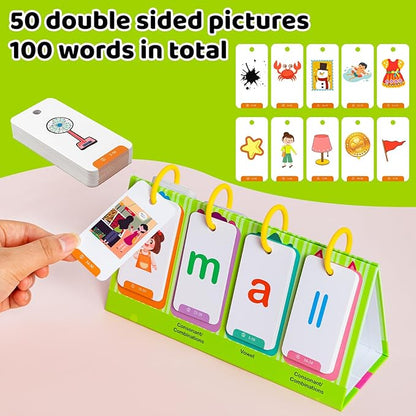 CVC & CVCC Words Games Phonics Flash Cards for Preschool Kindergarten, Alphabet Learning Pocket Chart, Educational Preschool Phonics Learning Tool for Student Teacher School Supplies