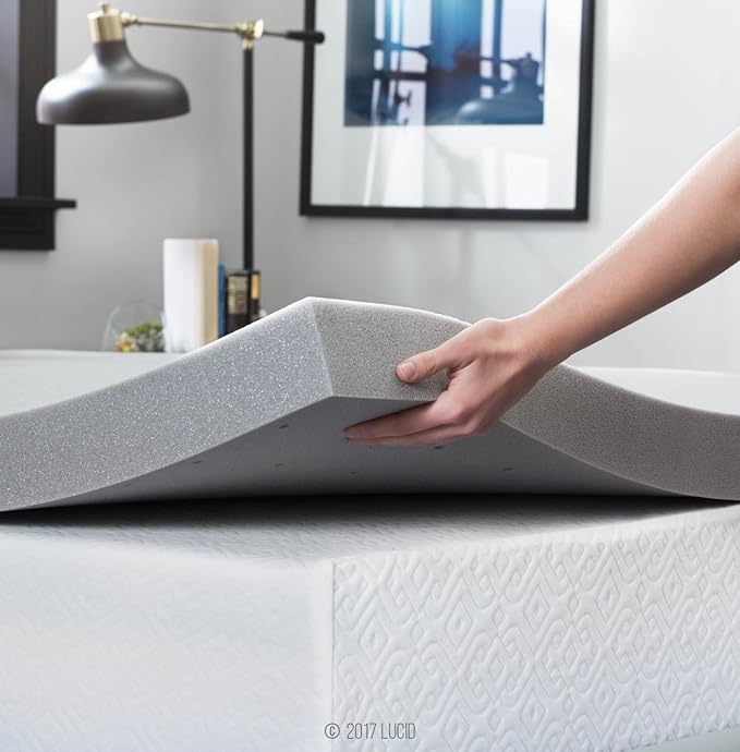 Lucid 3 Inch Ventilated Bamboo Charcoal Memory Foam Mattress Topper - Twin XL Mattress Topper
