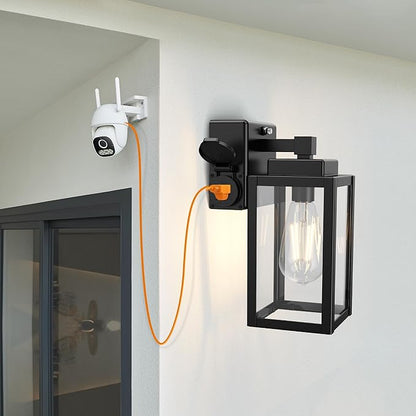 WIHTU Outdoor Wall Light Fixtures, Dusk to Dawn Outdoor Wall Sconce with Outlet, 2-Pack, Porch Sconces Mounted Lighting, Porch Lights with E26, Waterproof Wall Lamps for Patio Front Door