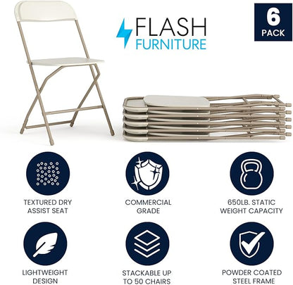 Flash Furniture Hercules Series Plastic Folding Chair - Beige - 6 Pack 650LB Weight Capacity Comfortable Event Chair-Lightweight Folding Chair