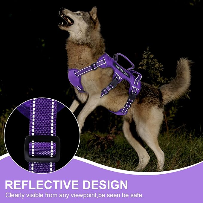 Escape Proof Dog Harness for Large Medium Sized Dogs Six Point Adjustable, Service Dog Vest Harness and Leash Set, No Pull Dogs Harnesses with Handle, Medium Dog Harnesses for Walking(Purple, S)
