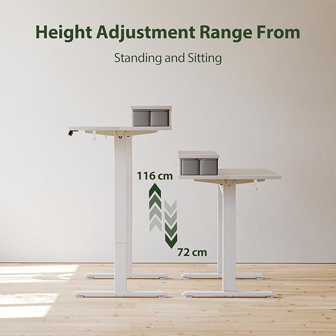 Agilestic 53 x 24 Inches Height Adjustable Electric Standing Desk with 2 Drawers, Stand Up Electric Desk Adjustable Height, Sit Stand Computer Gaming Table with Splice Board, White