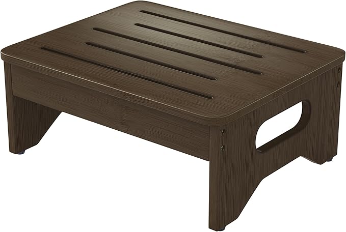 Wooden Step Stool for Adults & Kids, Non-Slip Rubber Feet, 6.5 Inch High, Lightweight Small Step, 400 Lbs Capacity, Bed Step Stool for High Bed, Bathroom & Kitchen, Walnut