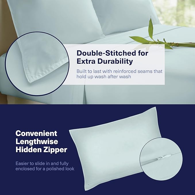 Kickoff Viscose Bamboo Sheets Twin XL Size 3-pc 100% Organic Bamboo Viscose Bed Cooling Sheets Twin XL Size Set Cool Bedding for hot Sleepers Sheet, Flat, Fitted, Pillowcase (Coastal Blue, TXL)